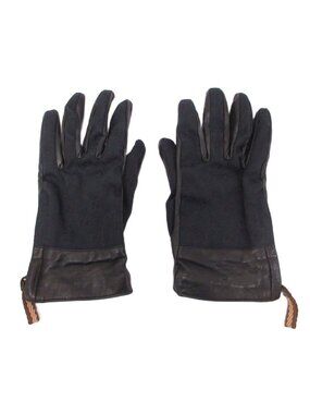 Gucci Leather Gloves GG Pattern Canvas Lining 7.5 Black